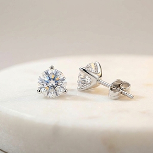 Martini Custom Made Push <b>Back</b> <b>Earrings</b> 0.50 ct Each Lab Grown Diamond 3 Prong Stud IGI Certified 10k 14k 18kt White Gold - Product Image 4