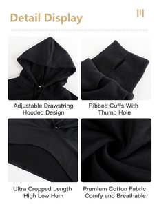 Tendance 2026 : Sweat à capuche court pour femme en molleton de coton doux, décontracté, à manches longues, style streetwear et loungewear - Product Image 6