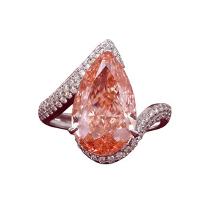 7.27 CT Vivid Pink Pear Cut Lab Grown Diamond Engagement <b>Ring</b> with <b>14K</b> White <b>Gold</b> Bypass Halo Style - Product Image 1