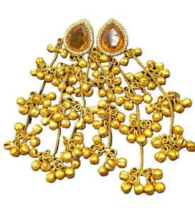 Vintage Kashmiri <b>Gold</b> Plated Brass Amber Stone Statement <b>Earrings</b> Heavy Ghungroo <b>Dangle</b> <b>Earrings</b> Wholesale Manufacturer - Product Image 4
