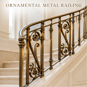 Curved Bronze Ornamental Metal <b>Stair</b> <b>Railing</b> with Bold Scrollwork Panels for Villas Hotels and Classic Interiors - Product Image 1