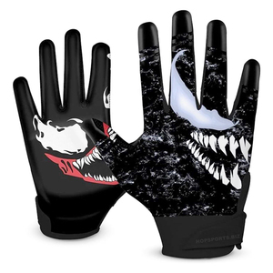 Guantes Deportivos Negros para Fútbol Americano con Diseño Antideslizante y Patrón de Boca de Monstruo Blanco y Rojo, Estilo Popular - Product Image 4