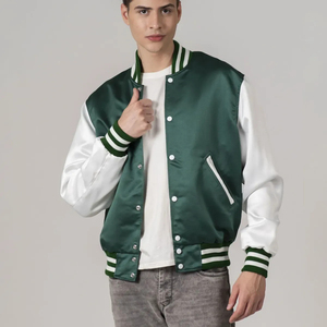 Chaqueta Varsity de Satén Premium para Hombre – Chaqueta Bomber Clásica con Cuello y Puños Acanalados a Rayas y Cierre de Botones a Presión - Product Image 6