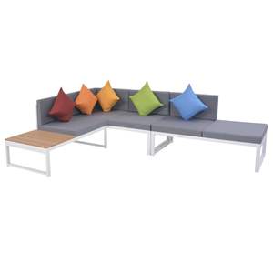 Ensemble de 5 meubles de patio en aluminium blanc et brun et en WPC, collection de salle à manger d'extérieur durable et élégante - Product Image 4