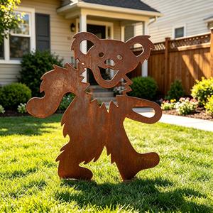 Décoration d'art en métal pour jardin et cour en forme d'ours dansant, résistante aux intempéries, avec revêtement en poudre, ornement en métal rustique, diamètre 20 cm - Product Image 1
