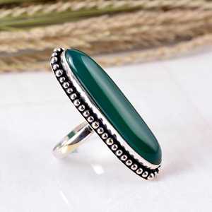 Green Onyx 925 Sterling <b>Silver</b> <b>Ring</b> Handmade Boho Style Beaded Border Bezel Setting <b>Statement</b> Jewelry for Party Occasions - Product Image 2