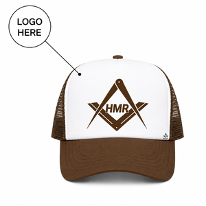 Casquette en maille blanche et marron avec logo personnalisé pour vêtements maçonniques grecs, insignes maçonniques, tenues de fraternité, sororité, brotherie et sesterie - Product Image 1