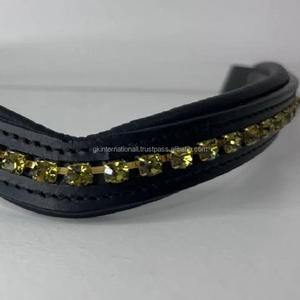 Bande de sourcil de cheval rembourrée confortable en cuir de haute qualité avec 1 rangée de strass décoratifs - Product Image 3