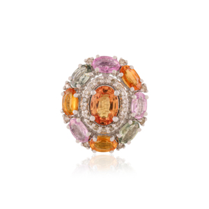 Colgante Ovalado de Diseño con Racimo de Zafiros Multicolores, Joyería Fina Hecha a Mano en Plata de Ley 925 para Mujer, Ideal para Fiestas - Product Image 1