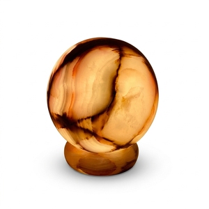 Polished Banded Onyx Sphere Round Base Honey Brown Stone Ball Home Decor Feng Shui Ornament - Product Image 1