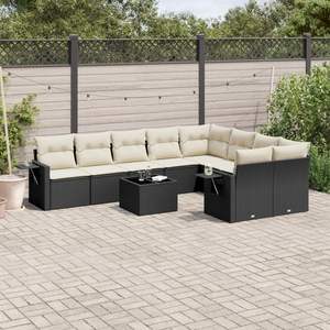 Conjunto de Sofá de Jardín de Ratán PE Negro y Acero con Recubrimiento en Polvo con Vidrio Templado, Muebles Elegantes para Exteriores - Product Image 1