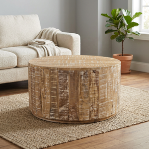 Mesa de Centro Redonda de Madera de Mango Hecha a Mano con Diseño Rústico, Muebles para Sala de Estar, Decoración - Product Image 3
