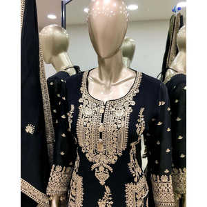 Ensemble de vêtements de fête pour femmes en soie pure comprenant un haut Plazzo Dupatta - Product Image 3