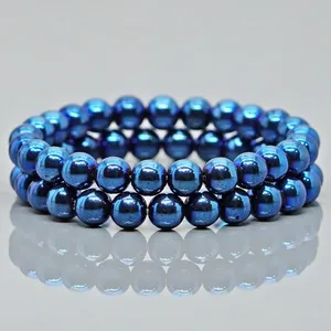 Natural Coated Hematite 8mm Smooth Ball AA Grade Gemstone Beads <b>Stretch</b> <b>Bracelet</b> Fashion Jewelry Gift Wholesale - Product Image 1
