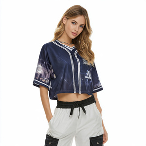 Bulk Buy Women's Loose Fit v-neck Cropped Baseball Jersey Custom Number Sublimation Printing Trendy Club Wear shirts - Product Image 2