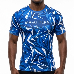 Camiseta de Compresión de Manga Corta para Hombre, Estampado Geométrico Azul, Ropa Deportiva para Gimnasio, Fitness, Running, Ropa Deportiva de Alto Rendimiento, Capa Base Atlética - Product Image 1