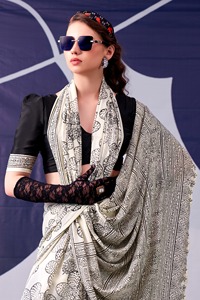 Sari en soie satinée ethnique traditionnel indien à imprimé floral pour un usage quotidien, vêtements décontractés, tenue élégante et tendance pour femmes, toutes saisons - Product Image 4