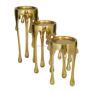 Heavy Duty Cast Aluminum Molten Wax Candle Stand • Luxury Polished Gold <b>Table</b> Sculpture Trio - Product Image 4