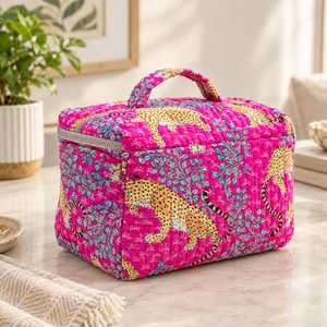 For Animal Print Quilted Water Resistant Vintage Style Large Capacity Zipper Closure Soft Handle Cotton <b>Cosmetic</b> <b>Case</b> Makeup - Product Image 3