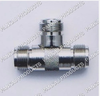Adaptador N Prémium F-F-F, Conector Coaxial RF de Acero Inoxidable Plateado para Sistemas de Red de Comunicación y Uso Industrial