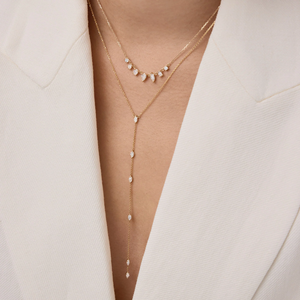 Collier cascade en diamant marquise 0,60 CT, diamant de laboratoire, long pendentif vertical, collier minimaliste, bijoux superposés en or - Product Image 1
