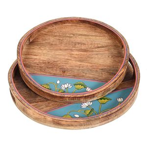 Plateau de service rond en bois décoratif d'art moderne, imprimé floral, pour collations, laqué, sans danger pour les aliments, idéal pour mariage - Product Image 4