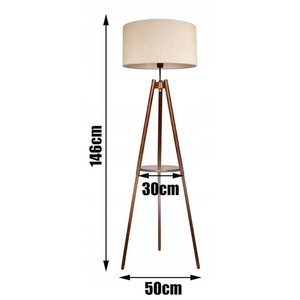 Mid Century Modern Wooden <b>Tripod</b> Floor Lamp With Beige Drum Shade - Product Image 5