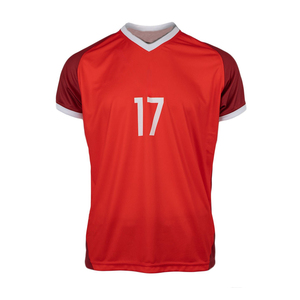 เสื้อวอลเลย์บอลพิมพ์ลายแบบซับลิเมชั่นสีดำพร้อมหมายเลขสีแดง 17 แขนสั้นสำหรับผู้ชาย ชุดกีฬาที่ทนทาน - Product Image 6