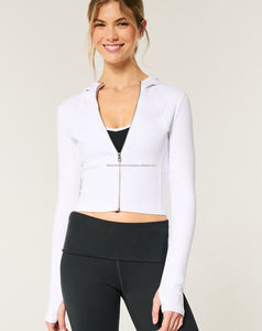 เสื้อฮู้ดผ้าสแปนเด็กซ์แบบซิปรูดซิปสำหรับผู้หญิงมีโลโก้ด้านหน้าเสื้อฮู้ดการออกกำลังกายทุกช่วงราคาพิเศษ - Product Image 4