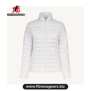 Veste matelassée blanche pour femme, manches longues, col montant, fermeture éclair, vêtement d'hiver - Product Image 1