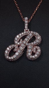 Colgante Personalizado con Letra R de Laboratorio, con Incrustaciones de Diamantes VVS de Corte Redondo, Plata 925 y Oro Rosa de 14K, Charm Inicial Personalizado, Joyería al por Mayor - Product Image 6