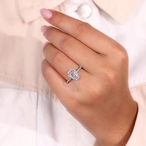 Anillo de Halo con Diamantes y Moissanita en Forma de Ataúd para Mujer, Plata 925 Original, Regalo Personalizado con Anillo de Diamantes de Corte Antiguo - Product Image 5