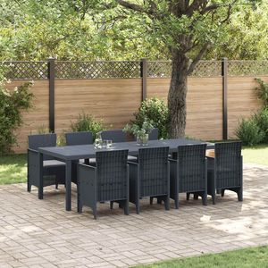 Ensemble de salle à manger de jardin en polypropylène anthracite, 9 pièces - Product Image 1