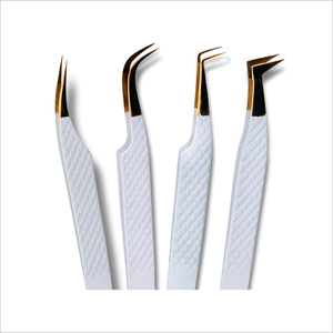 Pinzas Doradas para Extensión de Pestañas, Agarre Fuerte, Punta Redonda, Acero Inoxidable, Pinzas de Volumen de 90 Grados, Mejor Marca Privada - Product Image 1