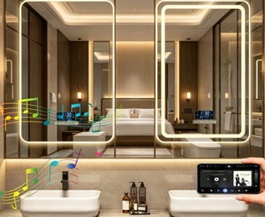 Smart LED Wooden Bathroom <b>Mirror</b> Wall-Mounted Touch Screen Vanity <b>Mirror</b> Illuminated <b>Makeup</b> Display Modern Design for Hotel Use - Product Image 5