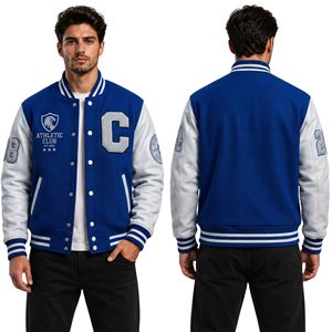 Chaqueta Varsity con Mangas de Cuero en Tono Negro, Cuerpo de Lana Premium, Estilo Urbano Monocromático para Hombre - Product Image 2