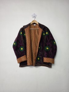 Velvet <b>Quilted</b> <b>Jacket</b> Suzani Embroidered Floral <b>Pattern</b> Full Sleeves Eco-Friendly Breathable Winter Women's Purple Green Yellow - Product Image 5