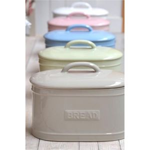 Vintage Metal Bread Box <b>Kitchen</b> Food <b>Storage</b> Container Pastel Enamel Steel Countertop Bread Bin Air Tight Lid Organizer Box Jars - Product Image 1