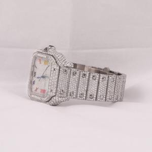 Montre de luxe pour homme en acier inoxydable avec moissanite, boîtier carré, mouvement mécanique ETA, affichage analogique, chiffres romains, fermoir caché à bouton-poussoir - Product Image 2