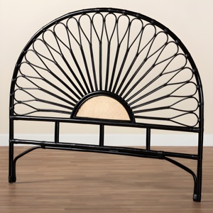 Cabecero negro de ratán natural, decoración de dormitorio, base inclinada para pared, cabezal de cama con precio competitivo - Product Image 1