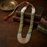 Ensemble de colliers en perles d'imitation vertes et jaunes à 5 couches, plaqué or, style floral ethnique, bijoux de mariage tendance pour femmes
