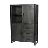 Nouvelle Armoire de Rangement en Bois de Mangue Massif de Haute Qualité, Style Mid-Century Modern, 3 Tiroirs, 2 Portes, pour Salon, Maison, Hôtel