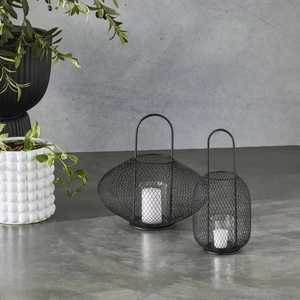 Black <b>wire</b> mesh lanterns modern industrial style glass candle holders rustic farmhouse indoor outdoor <b>lighting</b> durable - Product Image 1