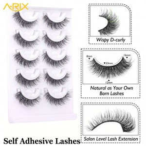 A-RIX Self-Adhesive Full Strip <b>Eyelashes</b> Reusable Handmade Synthetic Hair Black Cotton Band 5 Pairs tray Package - Product Image 2