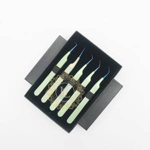 Lite Green Multi Glitter Blue Point Tweezer Pinzas para pestañas de acero inoxidable de alta calidad Recubrimiento en polvo sostenible Privado - Product Image 3