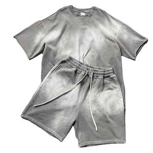 Conjunto de Dos Piezas de Alta Calidad, Transpirable y de Secado Rápido para Hombre, Camiseta de Verano con Lavado Ácido Estilo Hip Hop, Mezcla de Poliéster/Algodón, Pantalones Cortos Deportivos para Correr - Product Image 2