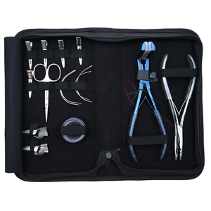 Professional Silver Hair Extension Tools Kit with 2 Hole Beads Crimper Tape In Plier Curved Needles Beads Box Mini Scissor tools - Product Image 6