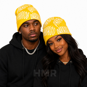 Gorros de Invierno Acrílicos de Alta Calidad HMR Sisterhood Brotherhood, Color Amarillo Jacquard, Bordados con Letras, Unisex, Estilo Urbano - Product Image 3