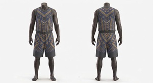 Ensemble de maillot de basket-ball à imprimé géométrique pour hommes, débardeur sans manches à col en V avec short à taille élastique, vêtements de sport respirants - Product Image 1