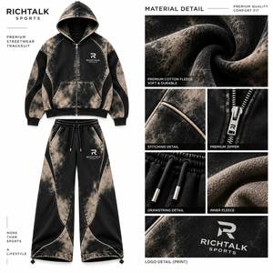 Conjunto de chándal de forro polar con capucha para hombre, lavado ácido, manga larga, color liso, informal, con cremallera, pantalones con cordón, ajuste regular, invierno - Product Image 6